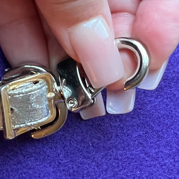 LV Authentic METALLIC Silver Leather Name Tag Bag Charm Key Chain RARE OAK - Picture 8 of 14